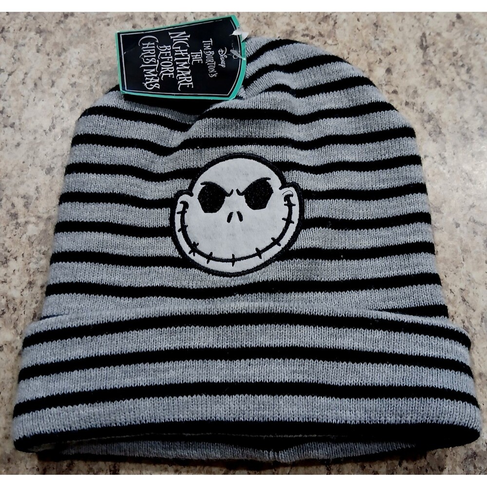 Disney Nightmare Before Christmas Jack Skellington Beanie Hat Striped NWT